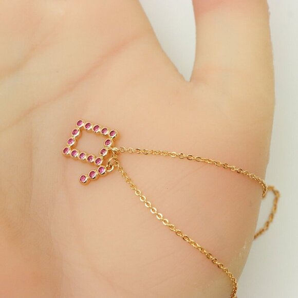 Rose Gold Geometric Charm Necklace with Pink Stones, XPNL0244 - Picture 5 of 13